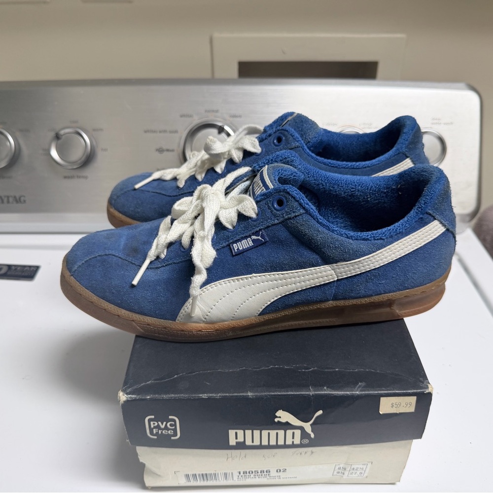 Puma Classic Blue and White Suede Sneakers
